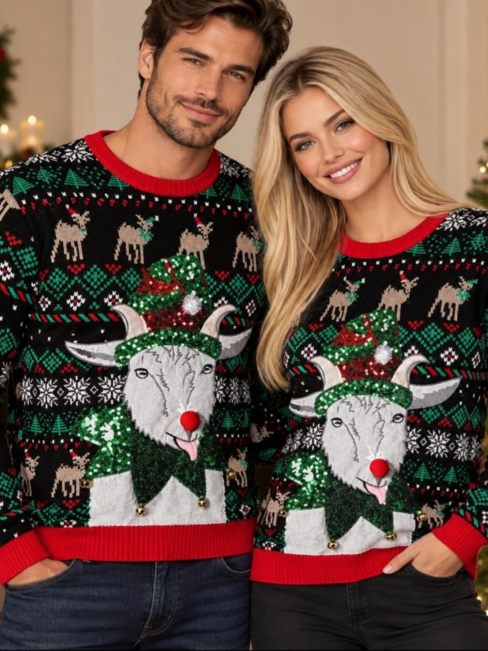 Blizzard Bay Jingle Elf Goat Ugly Joy Christmas Cotton Holiday Sweater XL